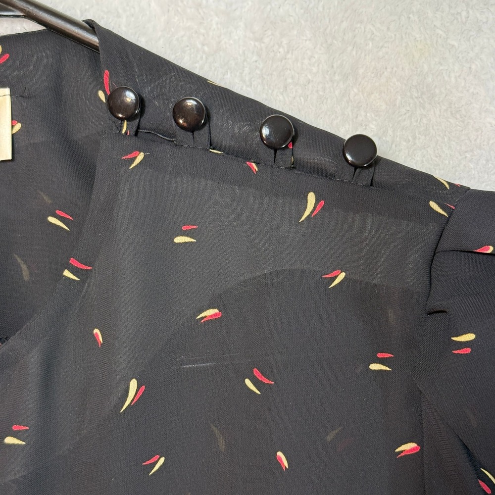 Vintage Marchionda of California 80s Black Sheer Abstract Midi Dress Belted L - Picture 5 of 9